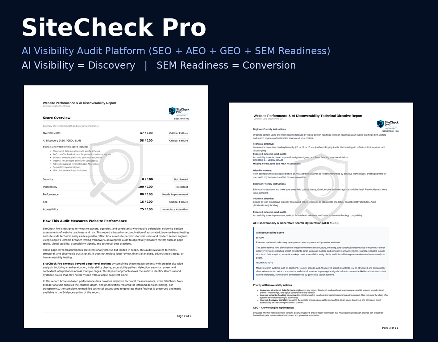 SiteCheck Pro Executive and Technical Report Showcase